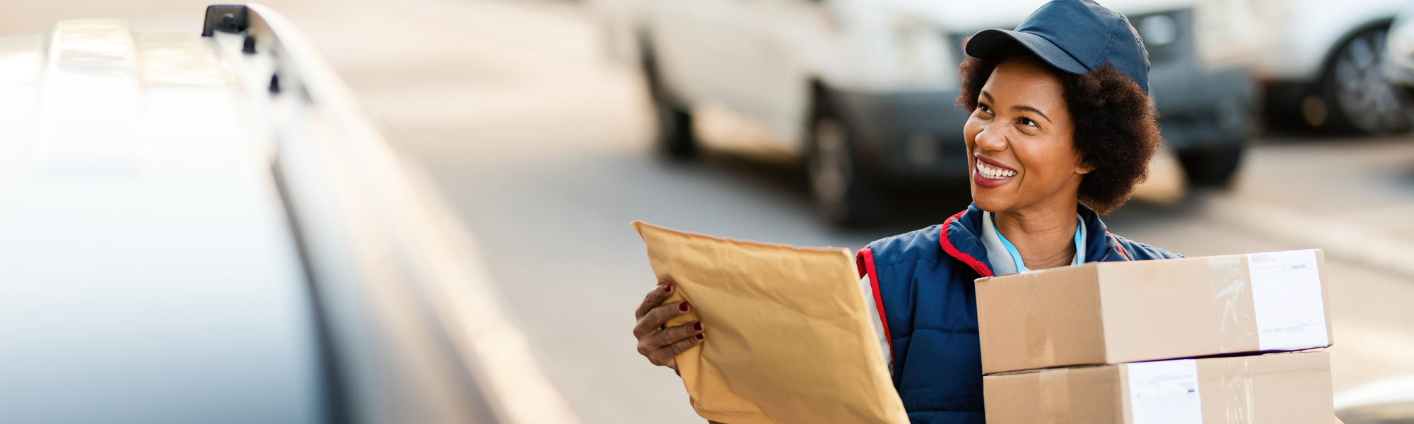 Postal worker delivering package 